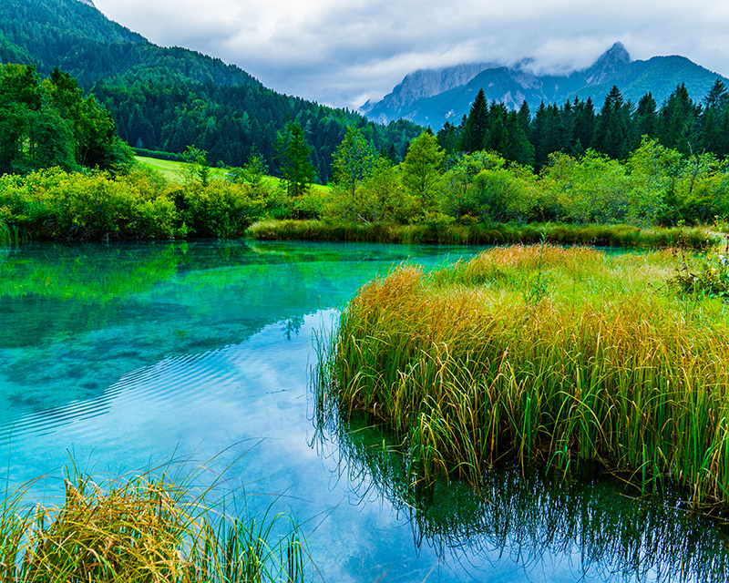 Landscape of water and mountains