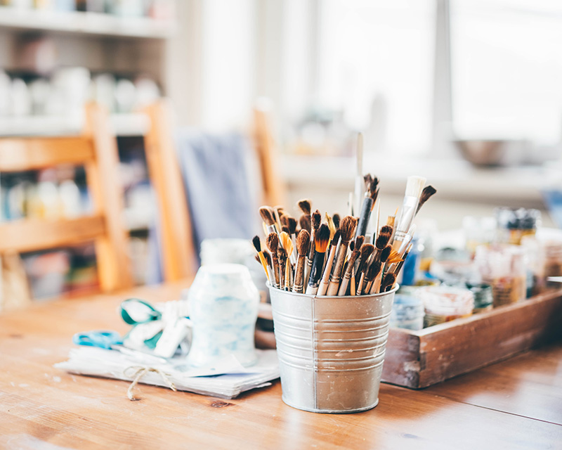 Art supplies on a table